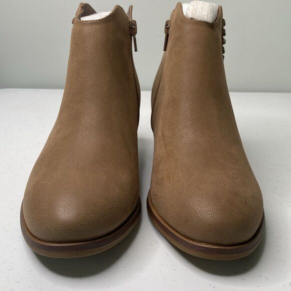 Mia Jaice Ankle Bootie Vegan Low Stacked Heel Side Zip Braid Detail Round Toe - Picture 4 of 12